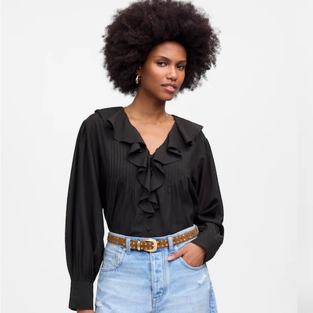 Madewell Black Ruffle Blouse